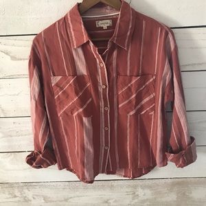 Women's Striped Button Down Shirt - Rust by